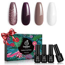 Beetles Dark Burgandy Plum Gel Nail Polish Set - 4 Colors Glitter Metallic Beige White Gel Polish Kit Nail Gel Polish Soak Off LED Lamp Gel Nail Kit Vanish Manicure DIY Home Holiday beetles Gel Polish