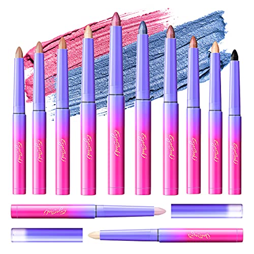 EYESEEK 12PCS Eyeshadow Stick Matte And Shimmer Creamy Eyeshadow Stick,Eye Makeup Set Long Lasting Natural Neutral Brown Shadow Pencil Kit EYESEEK