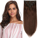S-noilite Clip in Human Hair Extensions 100% Real Remy Thick True Double Weft Full Head 8 Pieces 18 clips Straight silky (14 inch - 120g,Medium Brown (