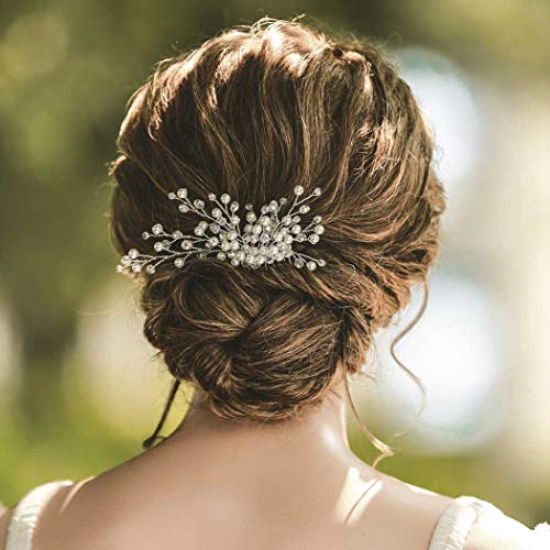 Yean Silver Bridal Hair Comb Pearl Crystal Wedding Hair Piece Fashion Hair Accessories for Women and Girls Yean