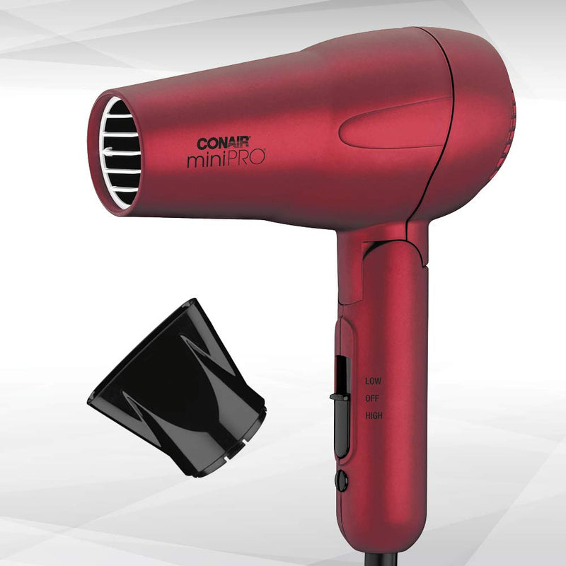 Conair miniPRO Tourmaline Ceramic Travel Hair Dryer with Folding Handle, Red Infinity Warehouse