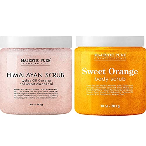 Majestic Pure Himalayan Salt Scrub and Orange Scrub Bundle – Exfoliating and Moisturizing Body scrub Combo MAJESTIC PURE
