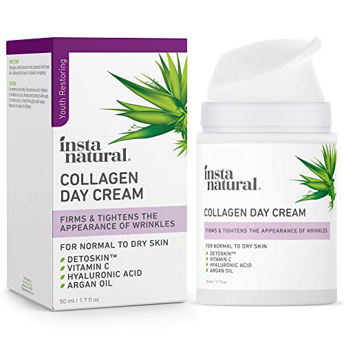 Collagen Face Cream - Anti Aging Daytime Facial Moisturizer - Firming & Tightening Wrinkle Care - Youthful Skin Hydrating Lotion - Pore Minimizer - Counteracts Blue Light - Hyaluronic Acid & Vitamin C InstaNatural