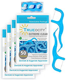 Trueocity Dental Flossers Brush Picks 4 Pack w/ Travel Case (200 Total Count), Dental Floss Glides Easy Between Teeth, Flosser Helps Prevent Tooth Decay & Gum Disease, Easy Grip Handle, Mint Flavored Trueocity