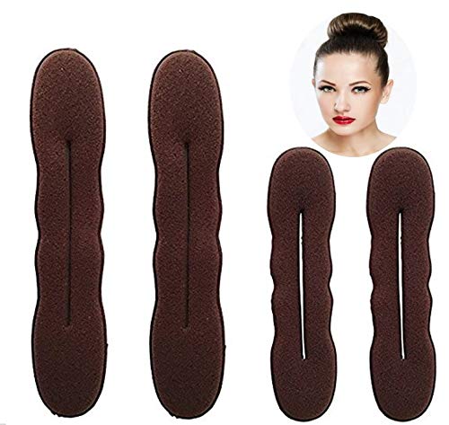 Styla Hair Brown Magic Hair Bun Maker 4 Pack (2 Small, 2 Large) Foam Sponge Buns Shaper Accessories Strong Flexible Reusable Bun Twister for Updo’s, Ballet Buns, French Twist, Waves & more! Styla Hair