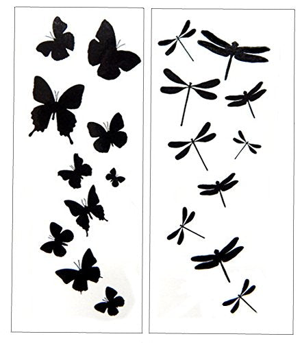 Premium Dragonfly & Butterfly Black Silhouette Tattoo Tattoos PremiumTT temporary tattoos