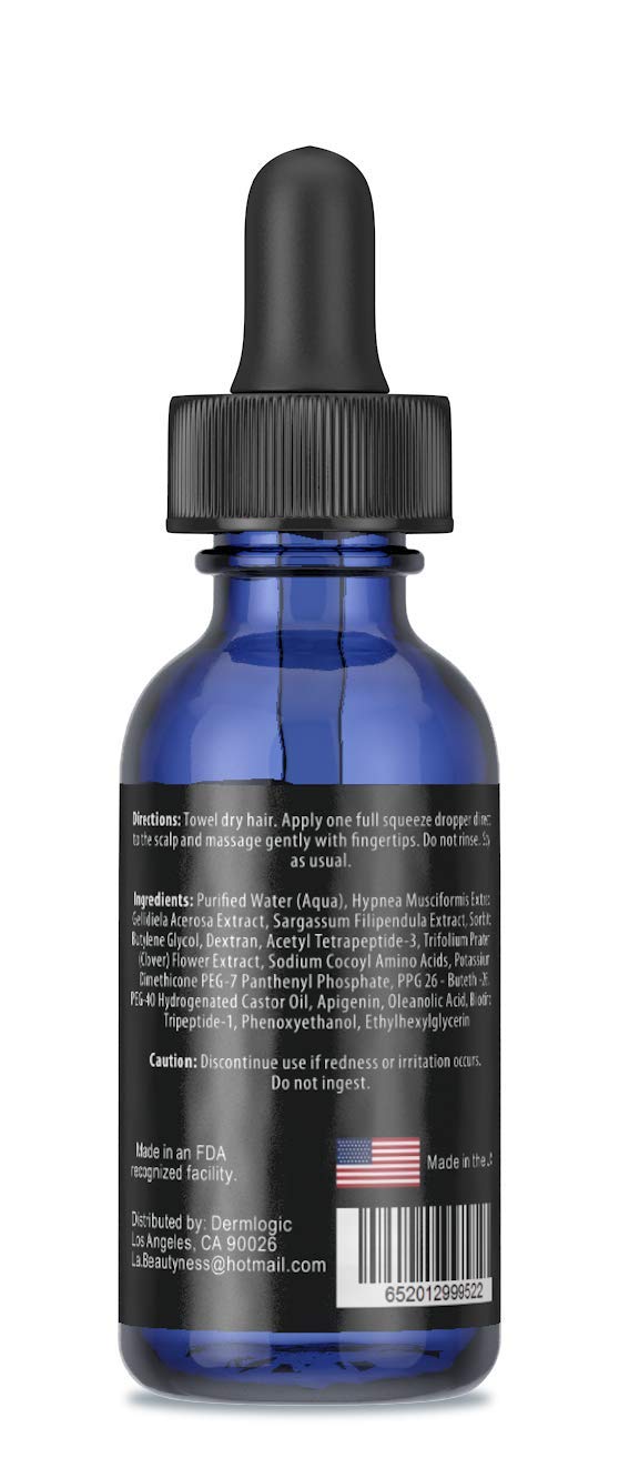 Hair Growth Serum-Extra Strength DHT Blocker - Stimulates & Repairs New Follicle Regrowth. Grow Stronger, Thicker, Fuller, Longer, Healthier Hair. For Men & Women with No Side Effects. Dermlogic