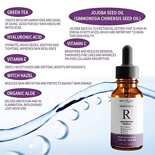 Dermaxgen Retinol Serum - Pure Organic Anti Aging, Anti Wrinkle Face Wrinkles | Renewing and Restore with Hyaluronic Acid, 1 fl oz DERMAXGEN
