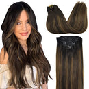 GOO GOO Remy Hair Extensions Clip in Human Hair Balayage Dark Brown to Chestnut Brown 14 Inch 120g 7pcs Straight Real Hair Extensions Natural Hair GOO GOO