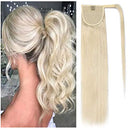 S-noilite Ponytail Extension Human Hair Clip in Wrap Around Ponytail Hair Extension Clip in Binding Ponytail Hair Piece 100% Remy Human Hair Long Straight 20 Inch (