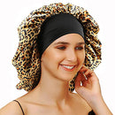 Sent Hair Large Satin Bonnet Sleep Cap for Women Double Layer Silky Hair Bonnet for Braids,Curly,Long Hair- Wide Elastic Band,Leopard sent hair