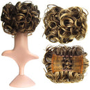 SWACC Short Messy Curly Dish Hair Bun Extension Easy Stretch hair Combs Clip in Ponytail Extension Scrunchie Chignon Tray Ponytail Hairpieces (Dark Blond Brown Mixed -9H19