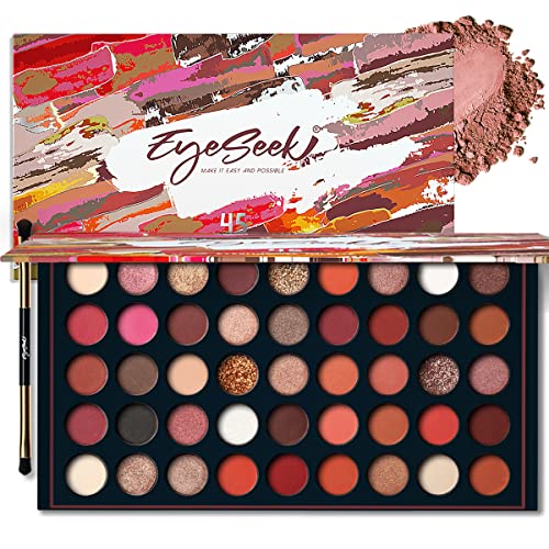 EYESEEK Matte Eyeshadow Palette Neutral with Brushes,Brown and Nude Pink 45 Shades Smokey with Shimmer Glitter Eyeshadow Pallet,High Pigmented Metallic Makeup Palette Long Lasting Waterproof Eye Shadow for Brown eyes