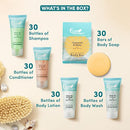 Travel Size Hotel Toiletry Set 150 Count 0.85 oz Bottles Guest Amenities for Vacation Rentals and Short Term Rentals Paraben Free White Tea Scent Infused with Aloe and Olive Oil by Eco Botanics Infinity Warehouse