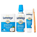 Lumineux Oral Essentials Teeth Whitening Kit - Includes 7 Treatments (14 Whitening Strips) | 1 Whitening Mouthwash, 1 Whitening Toothpaste & 1 Bamboo Toothbrush | Certified Non Toxic, Fluoride Free Oral Essentials