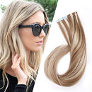 40pcs Rooted Tape in Remy Human Hair Extensions 100g Ash Brown mixed Bleach Blonde 20 inch Highlighted Long Straight Remy Skin Weft Invisible Double Sided Tape +20pcs Tapes20inch