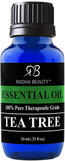 New Radha Beauty Tea Tree Essential Oil 10ml. - 100% Pure & Natural Premium Melaleuca Therapeutic Grade - Great with Soaps, Shampoo, Body Wash, Aromatherapy Radha Beauty