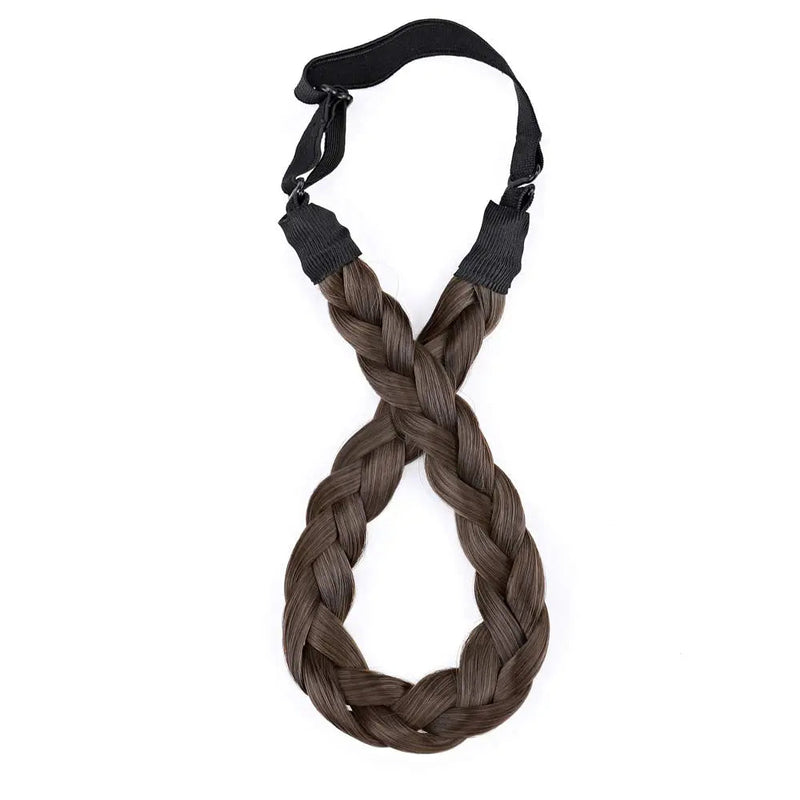 Hairro Synthetic Braided Hair Headbands Slim Three-strand Braid Plaited Hairpiece Elastic Stretch Fake Braid Hair Band for Women and Girls Fashionable Beauty Hair Accessory 9/10 Brown Hairro