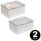 mDesign Plastic Stackable Bathroom Vanity Countertop Storage Cosmetic Organizer Box with Hinged Lid for Makeup, Beauty, Hair, Nail Supplies - 2 Pack - Light Gray/Clear mDesign Store