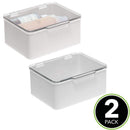 mDesign Plastic Stackable Square Storage Bin, Drawer Organizer w/Secure Lid, Container Box for Organizing Hair Brushes, Combs, Sprays, Nail Supplies, Makeup, Cosmetics, Blender, 2 Pack, Lt Gray/Clear mDesign
