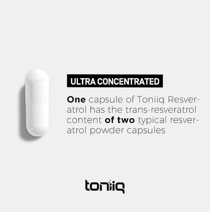 Toniiq Ultra High Purity Resveratrol Capsules - 98% Trans-Resveratrol - Highly Purified and Bioavailable - 60 Caps Reservatrol Supplement Infinity Warehouse