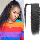 Corn Wave Ponytail Human Hair Extension Black Color Brazilian Hair Clip in Wrap Around Corn Wave Human Hair Ponytail 10A Grade Ponytail Hair Full Thick Bouncy Hair 130 Gram 16 Inch Feelgrace