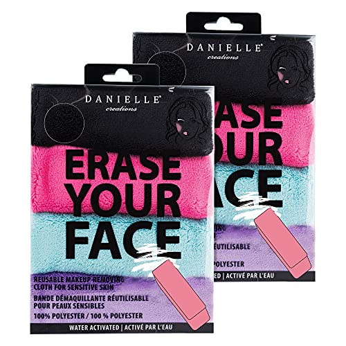 ERASE YOUR FACE Erase Your Face Make Up Removing Cloths, black, blue, pink, purple, 2 pack (count of 8) ERASE YOUR FACE