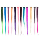 SWACC 12 Pcs Ombre Colored Party Highlights Clip on in Hair Extensions Multi-Colors Hair Streak Synthetic Hairpieces (12 Colors in Set -Straight) SWACC