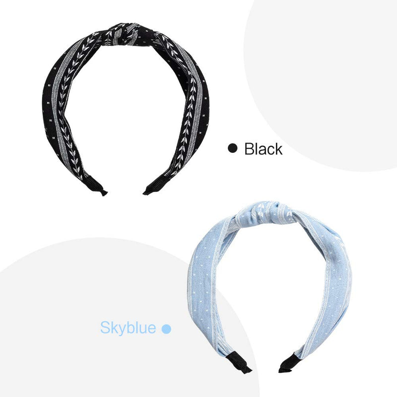 Ebow Yoga Sport Hairband Wide Headbands Knot Turban Headband Hair Band Elastic Hair Accessories for Women and Girls 2 Pcs Set (1Black,1Skyblue) Ebow
