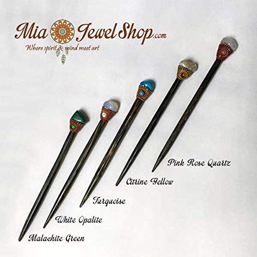 Natural Tumbled Healing Gemstone Crystal Chonta Wooden Hair Stick Pin - Womens Fashion Handmade Gifts Boho Reiki Accessories (Pink Rose Quartz) Mia Jewel Shop