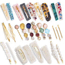 28 PCS Hingwah Pearls and Acrylic Resin Hair Clips, Handmade Hair Barrettes, Marble Alligator bobby pins, Glitter Crystal Geometric Hairpin, Elegant Gold Hair Accessories, Gifts for Women Girls Magicsky
