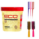 Eco Style Styling Gel, Argan Oil, 24 Ounce (Including 3 Piece Rat Tail Hair Comb Set & 2 pc Colorful Handle Nylon Bristles Brushes) Eco Styler Hair Gel & Styling Tools Kit Eco Style