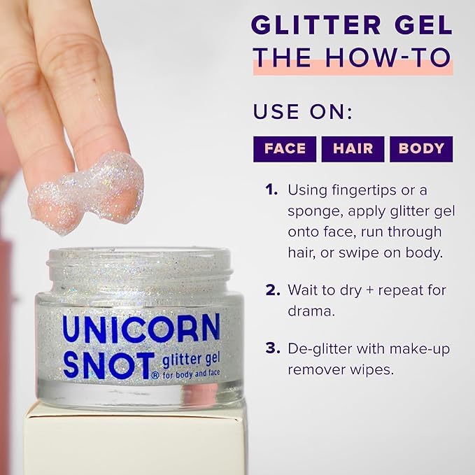 Unicorn Snot Face & Body Glitter Set - Cosmetic-Grade Holographic Gel Makeup Kit for Festivals, Raves, Cosplay - Safe for Face, Easy Application & Removal, 1.7oz (3 Pack, Disco, Sky, Ultraviolet) Infinity Warehouse