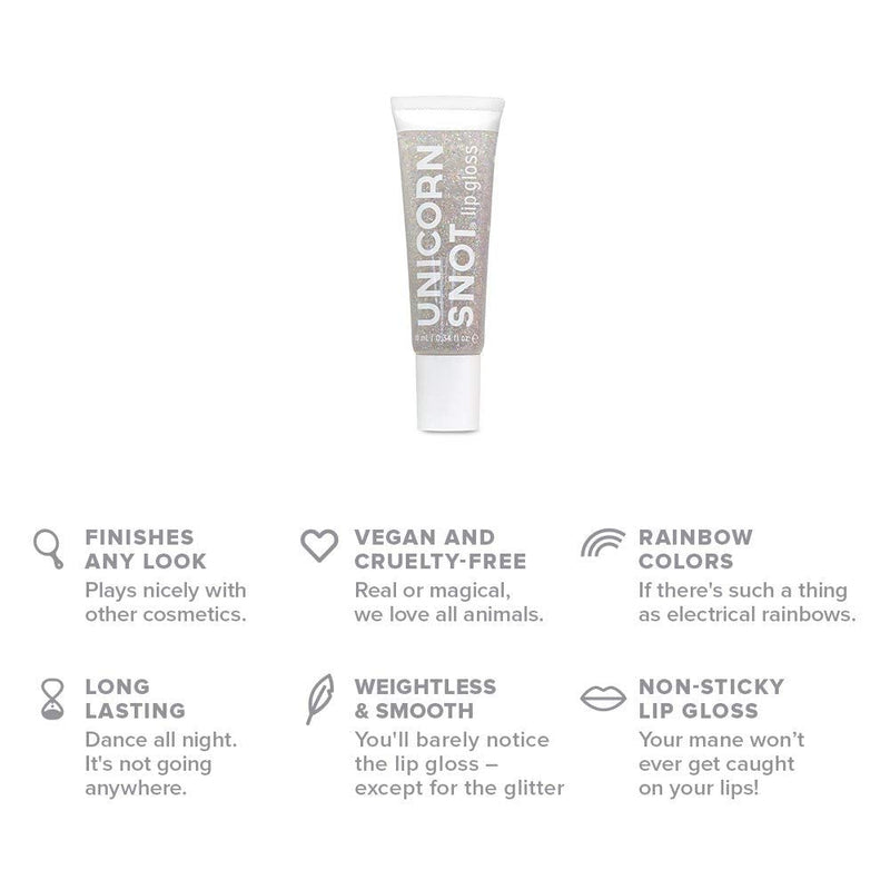 Unicorn Snot Holographic Glitter Lip Gloss - Cosmetic Grade - Sparkle your Lips for Halloween Costumes, Anime Cosplay, Rave Makeup, Fairy Face Paint - Vegan & Cruelty Free - 0.34oz (Silver) UNICORN SNOT