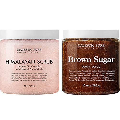 Majestic Pure Himalayan Body Scrub and Brown Sugar Scrub Bundle – Exfoliating Salt Scrub and Moisturizing Scrub Combo MAJESTIC PURE