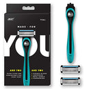 Made For YOU by BIC Shaving Razor Blades for Every Body - Men & Women, with 2 Cartridge Refills - 5-Blade Razors for a Smooth Close Shave, TEAL, Kit Made For You
