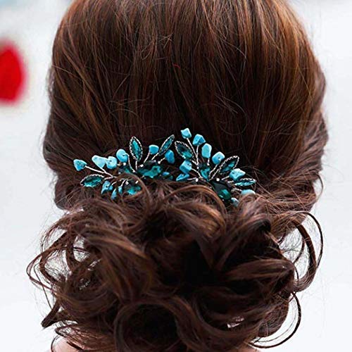 Aukmla Bride Wedding Hair Pins Turquoise Crystal Flower Hair Accessories Headpiece Decorative for Women and Girls Aukmla