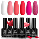 Beetles Valentine's Day Glitter Baby Pink Red Gel Nail Polish Set 6 Colors Pink White Gel Polish Kit Soak Off LED Lamp Nail Gel Kit Christmas New Year Girlfriend Gift for Women Mom Manicure Kit beetles Gel Polish