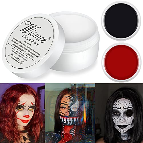 Wismee Clown Makeup Black White Red Cream Face Body Paint Clown Joker Zombie Vampire Skeleton Halloween Costume Fantasy Makeup Fancy Dress Up Cosmetics Set Oil Painting Art (White Red Black) Wismee