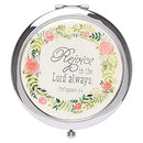 Rejoice In The Lord Always Compact Folding Mirror 2x Magnification Ultra Portable for Purses/Travel, Philippians 4:4 Bible Verse, Inspirational Gift Women Ladies Retreats Weddings Showers Christian Art Gifts Store