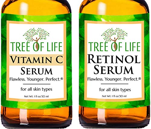 NEW LOOK | Tree of Life Vitamin C Brightening Serum and Retinol Firming Serum, Turn Back Time Facial Serum Duo, Glowing & Revitalizing Skin, 2 Count x 1 Fl Oz Tree of Life Beauty