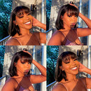 Short Bob Wigs Straight Brazilian Virgin Human Hair None Lace Front Wigs With Bangs 130% Density Glueless Machine Made Wigs For Black Women 12 Inch Beafay Hair