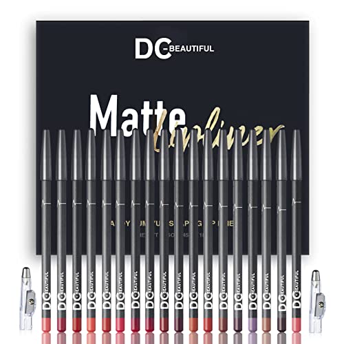 DC-BEAUTIFUL 18 Colors Lip Liners Pencil Set with 2 Pencil Sharpeners, Premium Waterproof Smooth Lip Pencils, Long Lasting Matte Makeup Lipliners(2022 Upgraded) DC-BEAUTIFUL