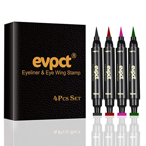 4 Color Winged Eyeliner Stamps Set,evpct Wing Waterproof Eyeliner Stamp Tool Wingliner,Black Red Pink Green Matte Liquid Eyeliner Colorful Set Colored Cat Eye Stamp Eyeliner Liners Pencil Pen Kit evpct