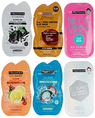 Freeman Beauty Holiday Gift, Facial Mask Variety Pack: Clay, Charcoal, Mud, and Peel Off Beauty Face Masks, 6 Count FREEMAN Store
