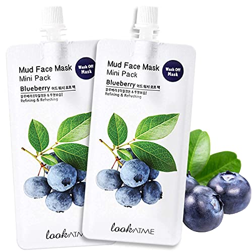 Look At Me Mud Mask Minis (2-Pack) Blueberry, Korean Beauty Face Mask with Kaolin and Bentonite Clay, Korean Skin Care - Pore Minimizer Brightening Mask, Hydrating Facial Mask (Up to 4 Uses Per Pack) LOOKATME