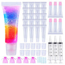 AMORIX 50PCS Empty Lip Gloss Tubes 10ml Clear 6PCS Pink Lip Gloss Containers Lip Balm Tubes Cute Lipgloss Supplies Squeeze Tubes Kit with 3 x 20ml Syringes 5pcs Organza Bags for DIY Lip Gloss Base AMORIX