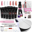 Poly Nail Gel Kit, Phoenixy 6 Colors Poly Nail Extension Gel Kit with 36W LED U V Nail Lamp Basic Nail Art Tools All In One Manicure Starter Kit Gift phoenixy