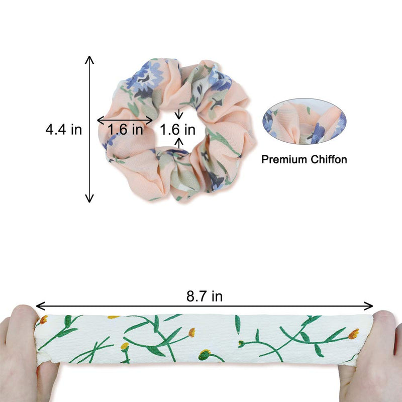 30 Pcs Chiffon Flower Hair Scrunchies and 50Pcs Black Elastic Hair Bands Soft Cotton Scrunchies Design Printed Flower Hair Ties for Women or Girls Hair Accessories with Gift Bag Yanwenx