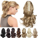 S-noilite Ponytail Extension Claw Clip Short Curly Wavy Thick Jaw Ponytails Pony Tail Hairpiece Clip in Hair Extensions Synthetic Fiber for Women 12 Inch Light Brown & Ash Blonde S-noilite